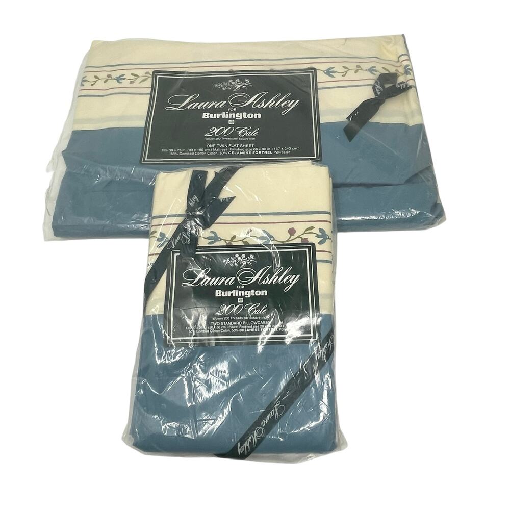 Laura Ashley for Burlington Twin Flat Sheet Matching Pillowcases New Old Stock